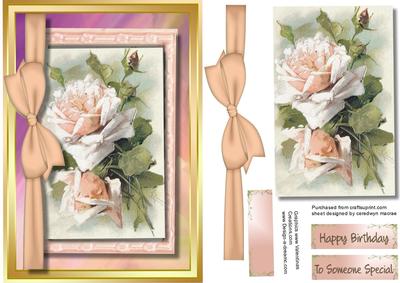 Beautiful Pink Roses in a Gold Frame with a Ribbom Bow