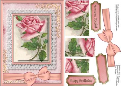 Lovely Pink Rose on Lace with Bow