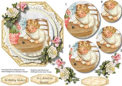 Lovely Octagonal Card Front with Vintage Girl 