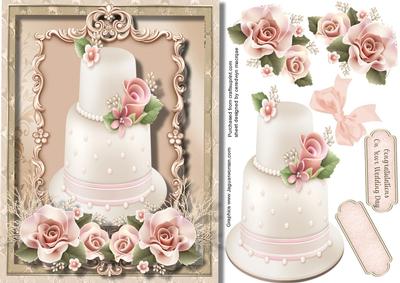 Beautiful Wedding Cake and Pink Roses 
