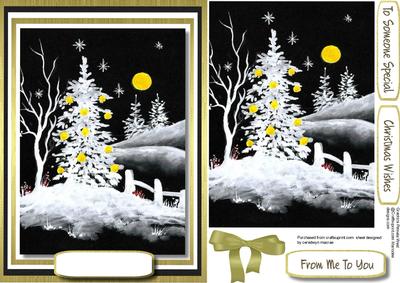 Beautiful Monocrome Moon with Christmas Tree 