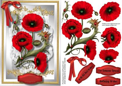 Beautiful Poppy's on Gold and Silver