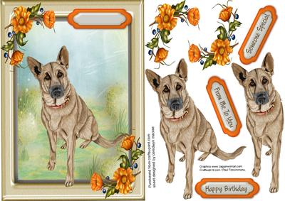 Beautiful German Shepherd and Orange Roses 
