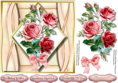 Beautiful Pink Roses on a Diamond Plaque
