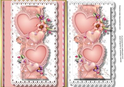 Beautiful Pink Hearts on a Ribbon Strip