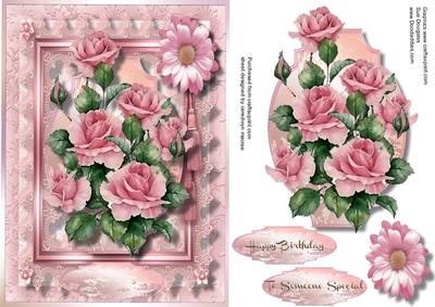 Lovely Pink Roses on Lace with a Tassel