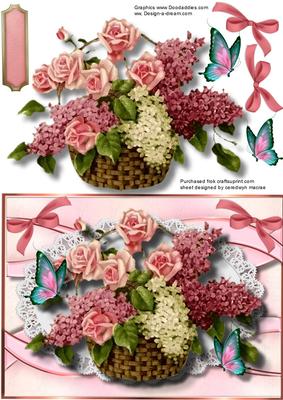 Beautiful Basket of Pink Lilac and Roses