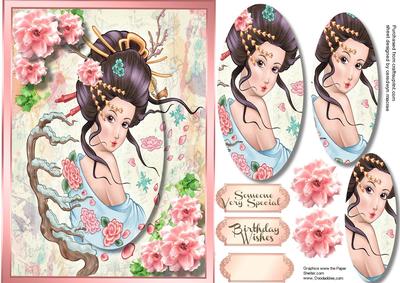 Beautiful Oriental Girl and Roses 