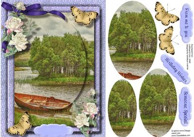 Lake Scene with Roses and Butterflys