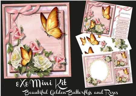 8x8 Mini Kit Beautiful Golden Butterfly's and Roses
