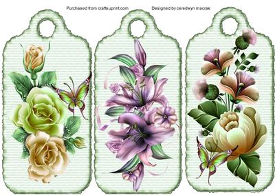 Three Beautiful Large Flowers Tags