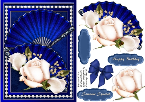 Beautiful Blue Fans and Cream Roses 