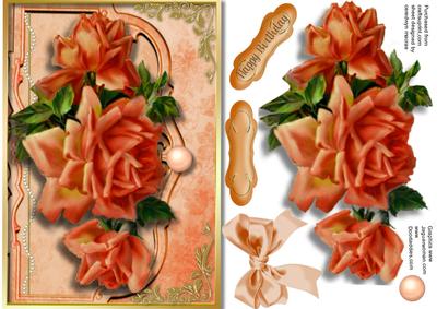 Beautiful Apricot Roses on a Envelope Card 