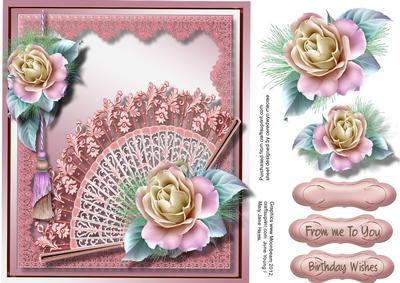 Beautiful Pink Filigree Fan and Roses 