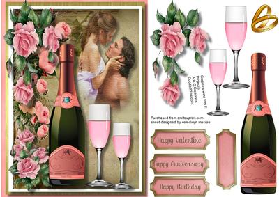 Beautiful Pink Roses and Champagne for Love 