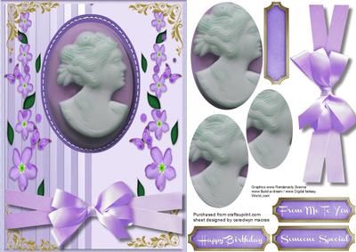 Beautiful Lilac Cameo in a Stitched Frame 