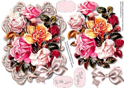 Beautiful Roses in a Scroll Frame 
