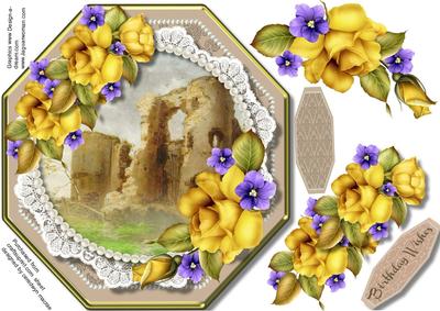Beautiful Octagonal Card with Yellow Roses 