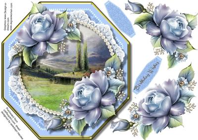 Beautiful Octagonal Card with Blue Roses