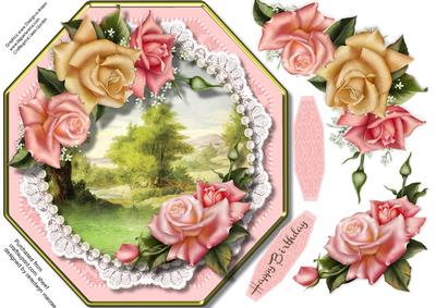 Beautiful Octagonal Card with Edwardian Roses 