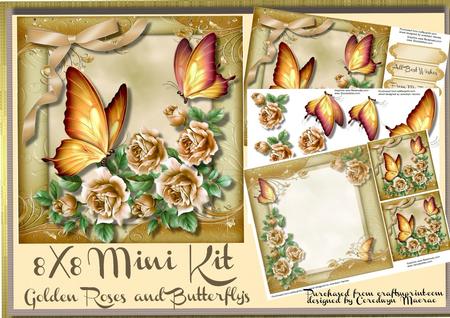8x8 Mini Kit Beautiful Golden Butterfly's and Roses