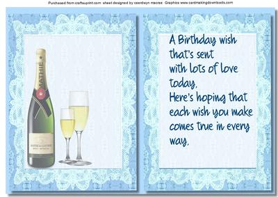 Lilac Incert Birthday with Verse , Champagne and Glasses