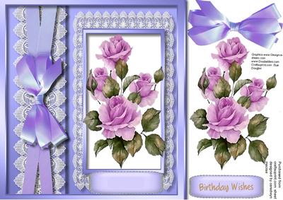 Beautiful Lilac Roses and Lace with Ribbon Bow .2