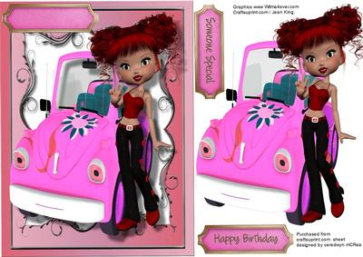 Trendy Girl with Her Toon Car