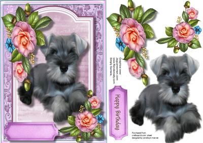 Beautiful Schnauzer Dog with Camellias 