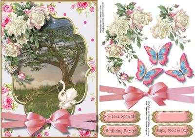 Beautifu Roses with a Swan Scene 