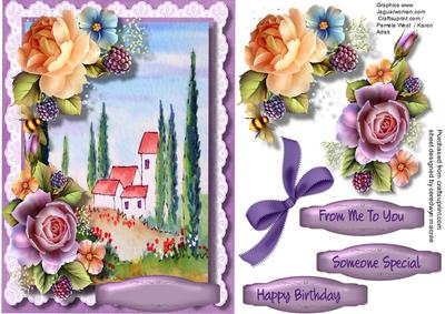 English Roses with Mediterranean Scene 