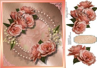 Beautiful Peach Roses on a Pearl Frame