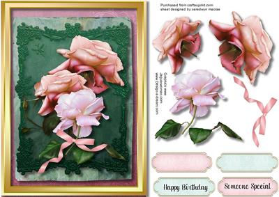 Beautiful Pink Roses on a Green Plaque 