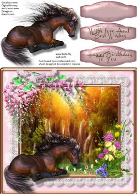 Graceful Horse at the Fantasy Water Fall