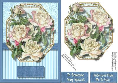 Beautiful Cream Roses on a Blue Plaque