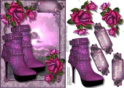 Beautiful Lilac Sunset with Roses and Boots