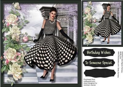 Bbeautiful Cream Rose and Lady in Polka Dot Dress