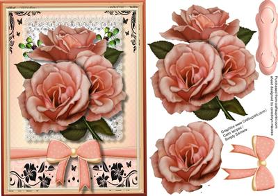 Lovely Apricot Roses on a Lace Square 