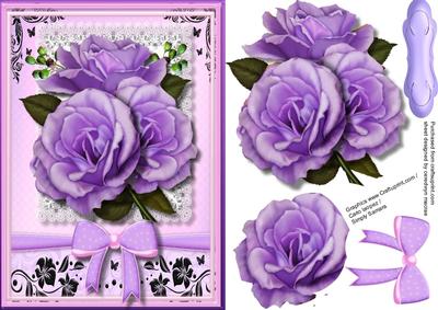 Beautiful Lilac Roses on a Lace Square 