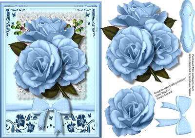 Lovely Blue Roses on a Lace Square 