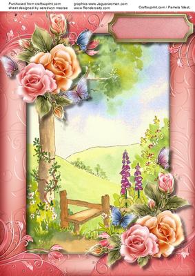 A4 Beautiful Rosy Glow Roses and Butterfly's