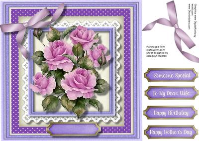 Beautiful 8x8 Card Front ,with Stunning Lilac Roses, 2