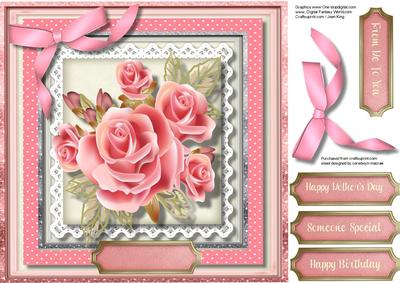 Beautifu 8x8 Card with Stunning Pink Roses , 3