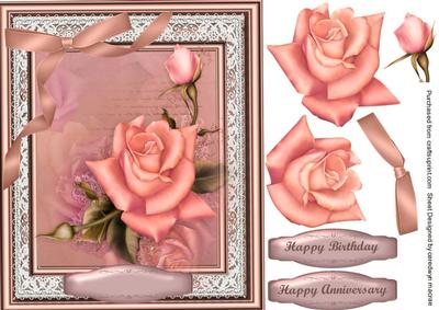 Beautiful Pink Roses on Lace 