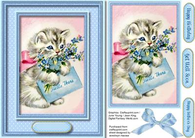 Little Kitty with His Letter and Flowers 