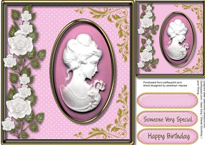 Beautiful Pink Cameo with White Roses 