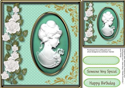 Beautiful Green Cameo with White Roses 