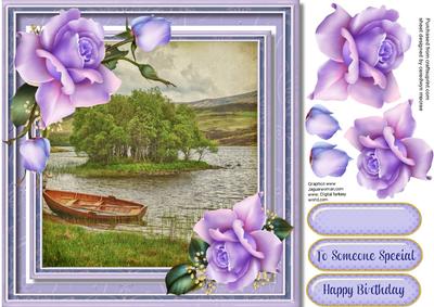 Beautiful Lilac Roses and Lake Scene 