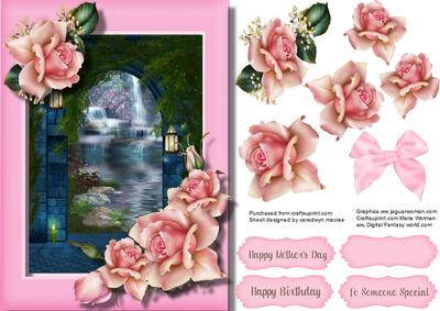 Beautiful Pink Roses and Fantasy Scene 