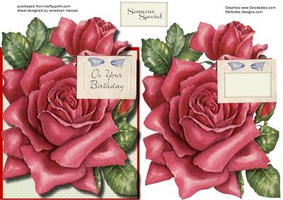 Lovely Over the Edge Red Rose Card 